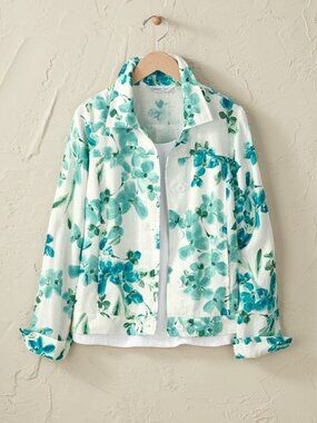 Coldwater Creek Floral Journeys 100% Linen Jacket -Size Large